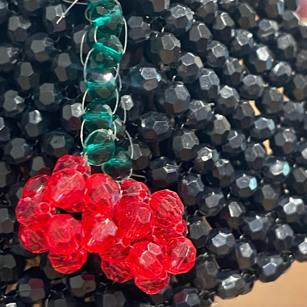 Black Beaded Shoulder Bag Red Cherry Charm Purse TikTok Viral - Picture 4 of 6